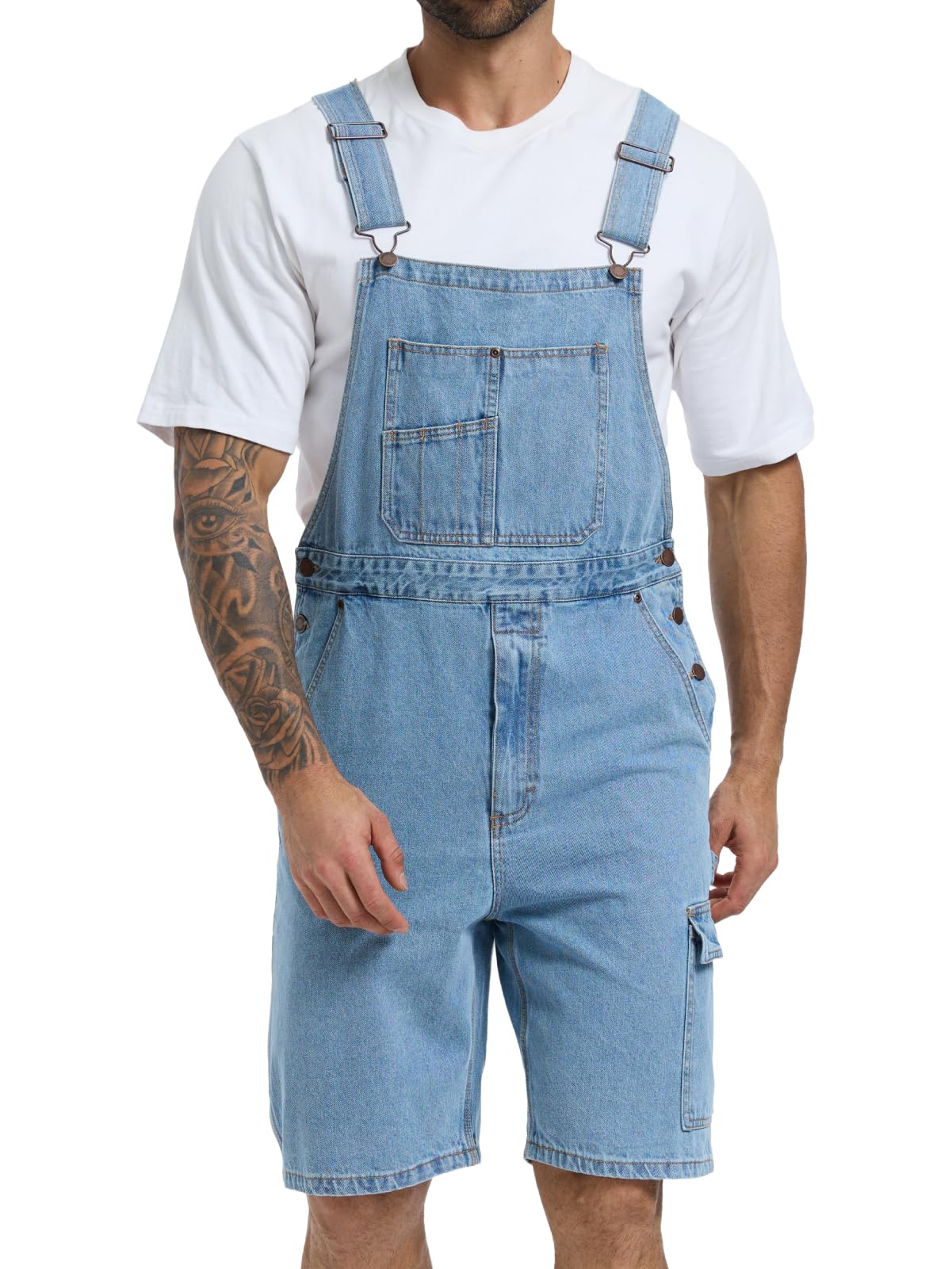 WORK IDEA Men's Denim Overalls for Men Jean Shorts, 100% Cotton, Relaxed Fit, Multi-Pocket Design Jumpsuit