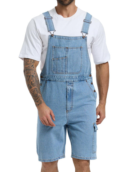 WORK IDEA Men's Denim Overalls for Men Jean Shorts, 100% Cotton, Relaxed Fit, Multi-Pocket Design Jumpsuit