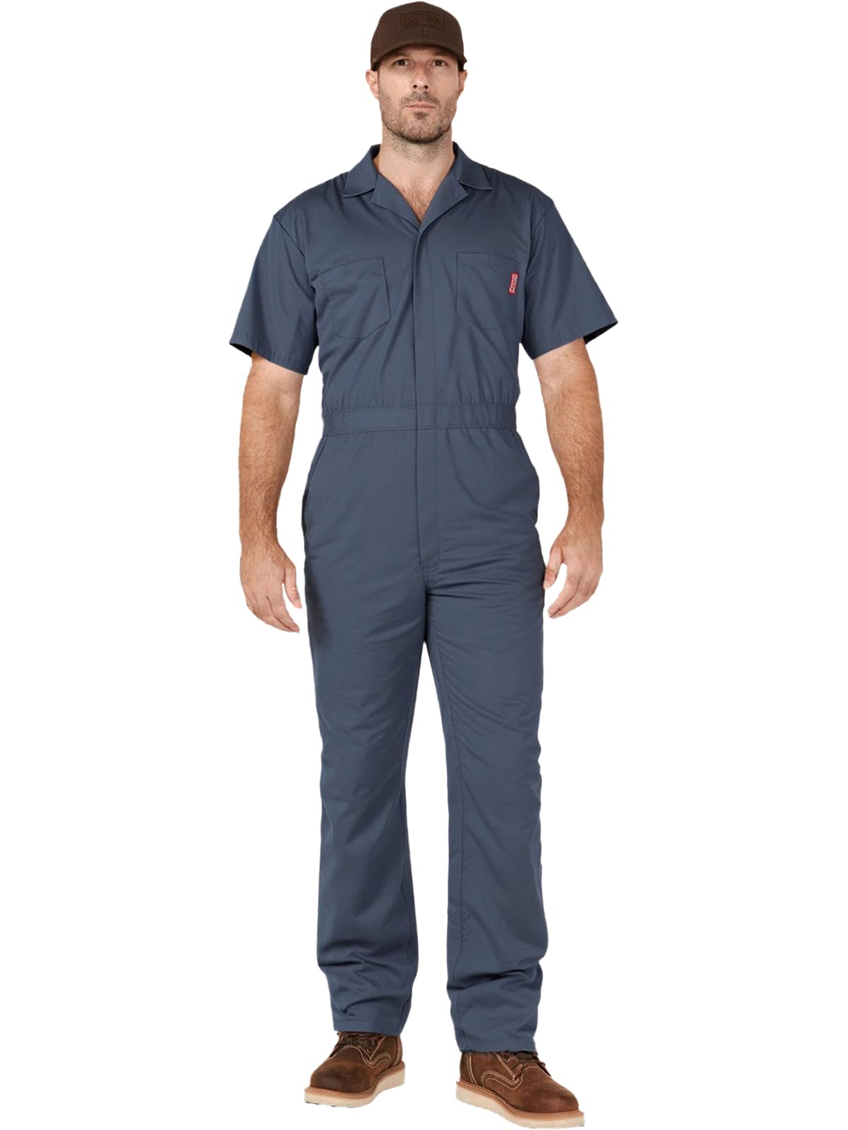 WORK IDEA Men's Short-Sleeve Work Coveralls - Lightweight Cotton-Blend Jumpsuit with Elastic Waistband, Ideal for Mechanics