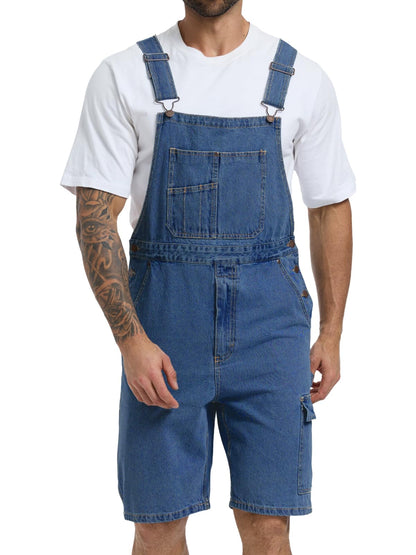 WORK IDEA Men's Denim Overalls for Men Jean Shorts, 100% Cotton, Relaxed Fit, Multi-Pocket Design Jumpsuit