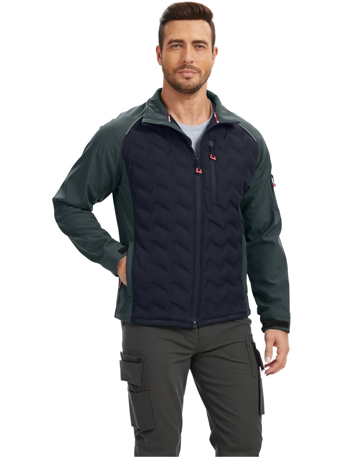 WORK IDEA Men’s High-Performance Quilted Jacket - Reflective Safety Trim, Weatherproof Design, Full-Zip Work Coat