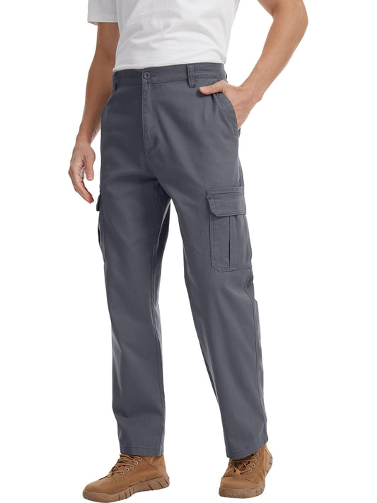 WORK IDEA Men's Stretch Cargo Pants, Relaxed Fit Flex Cotton Utility Trousers with 6 Pockets for Work, Outdoor & Travel