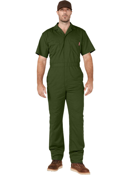 WORK IDEA Men's Short-Sleeve Work Coveralls - Lightweight Cotton-Blend Jumpsuit with Elastic Waistband, Ideal for Mechanics