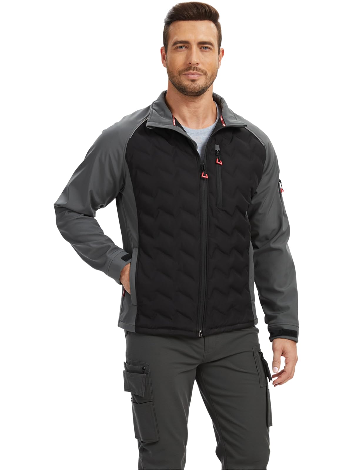 WORK IDEA Men’s High-Performance Quilted Jacket - Reflective Safety Trim, Weatherproof Design, Full-Zip Work Coat