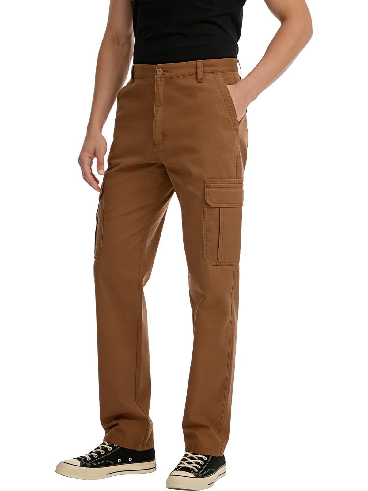 WORK IDEA Men's Stretch Cargo Pants, Relaxed Fit Flex Cotton Utility Trousers with 6 Pockets for Work, Outdoor & Travel