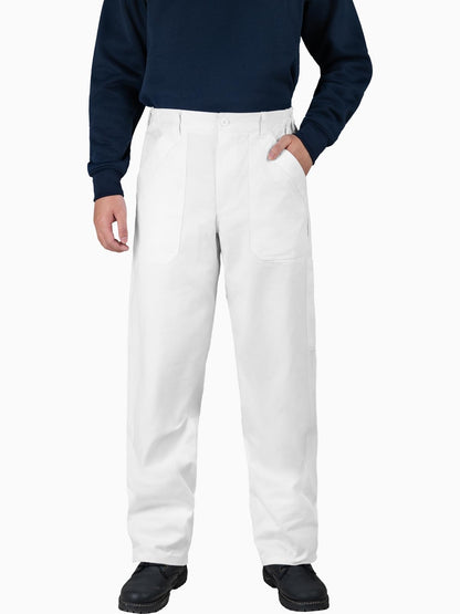 WORK IDEA Men's Cotton Painter Pants - White Relaxed Fit Chinos, Straight Leg Casual Trousers with Patch Pockets