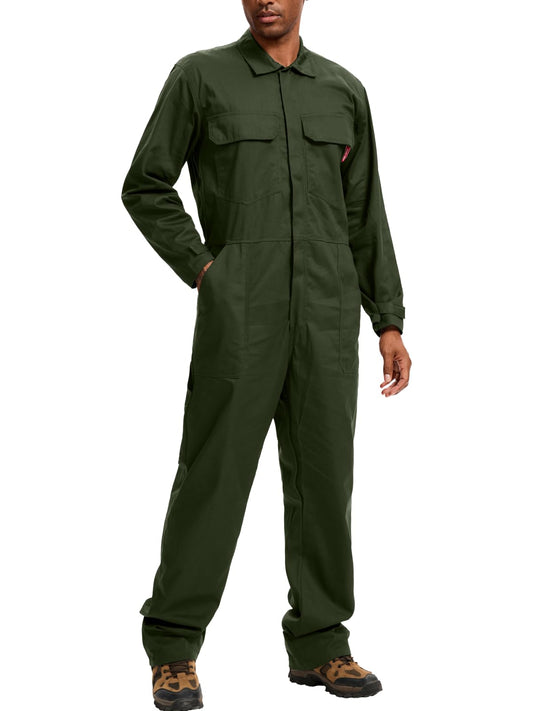 WORK IDEA Men's Coveralls Long Sleeve 100% Cotton Twill Workwear Jumpsuit Relaxed Fit