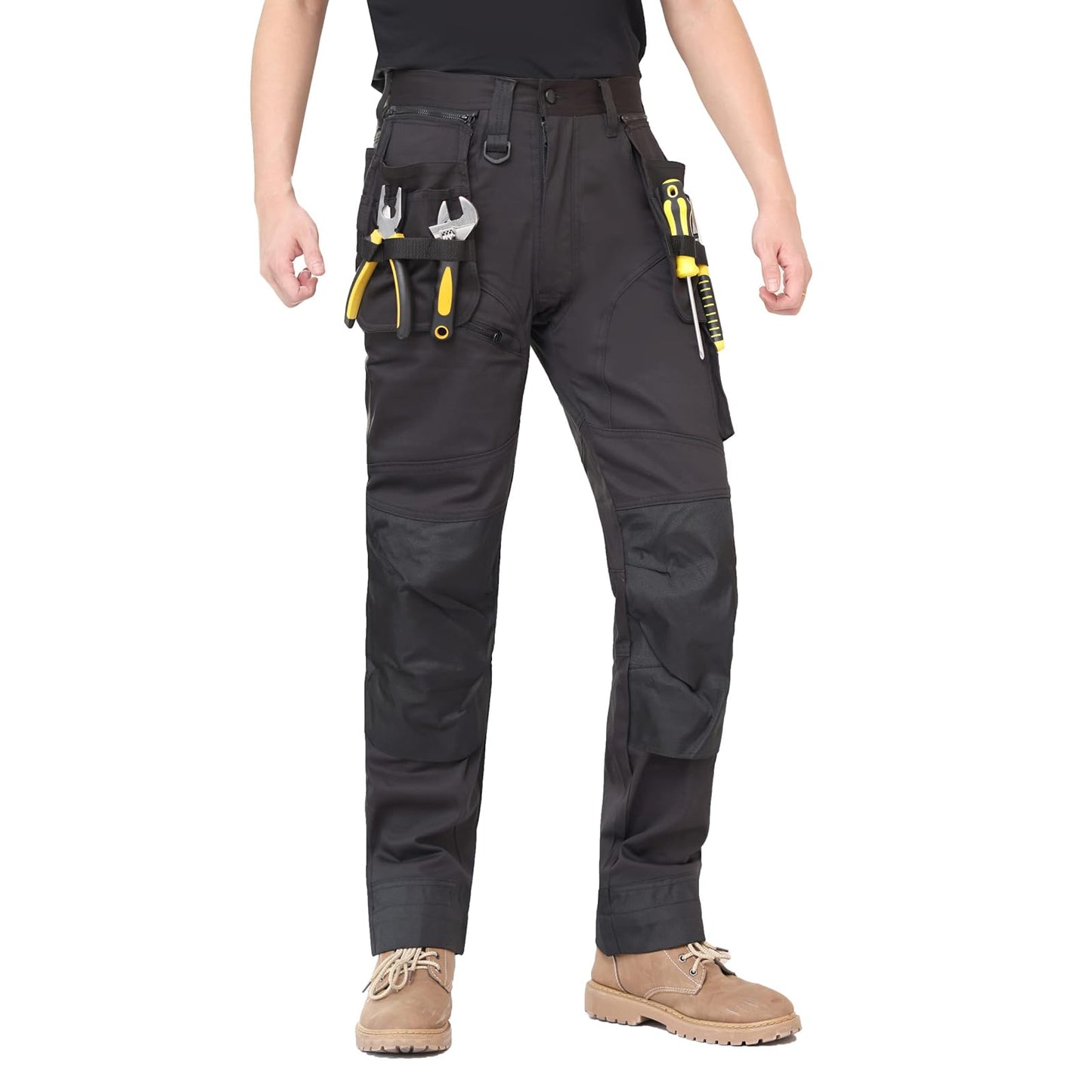 WORK IDEA Men's Work Trousers, Trousers with Multifunctional Pockets, Trousers with Removable Flight Pockets, Oxford Knee Pockets, Cotton Stretch Trousers