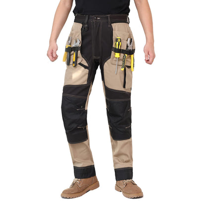 WORK IDEA Men's Work Trousers, Trousers with Multifunctional Pockets, Trousers with Removable Flight Pockets, Oxford Knee Pockets, Cotton Stretch Trousers