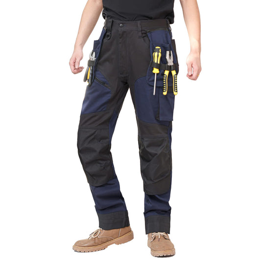 WORK IDEA Men's Work Trousers, Trousers with Multifunctional Pockets, Trousers with Removable Flight Pockets, Oxford Knee Pockets, Cotton Stretch Trousers