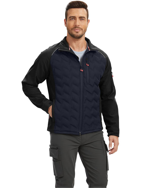 WORK IDEA Men’s High-Performance Quilted Jacket - Reflective Safety Trim, Weatherproof Design, Full-Zip Work Coat