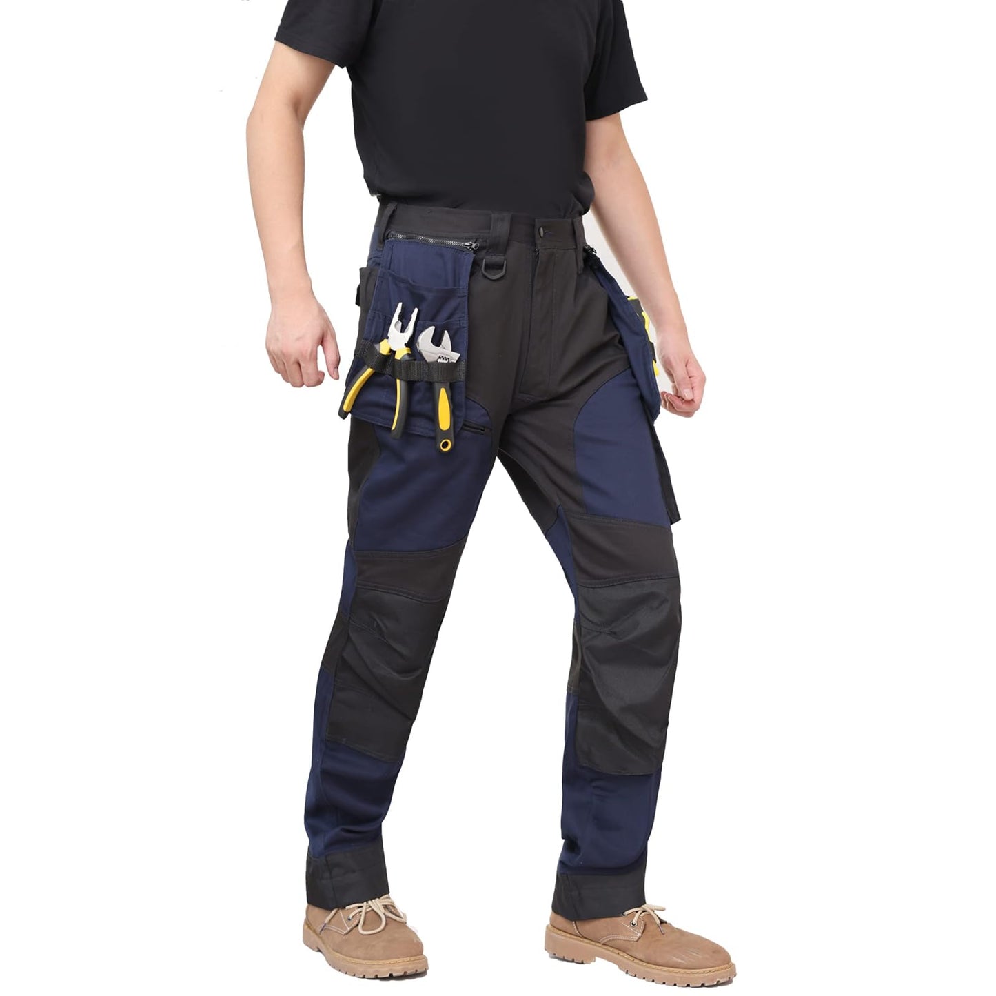 WORK IDEA Men's Work Trousers, Trousers with Multifunctional Pockets, Trousers with Removable Flight Pockets, Oxford Knee Pockets, Cotton Stretch Trousers