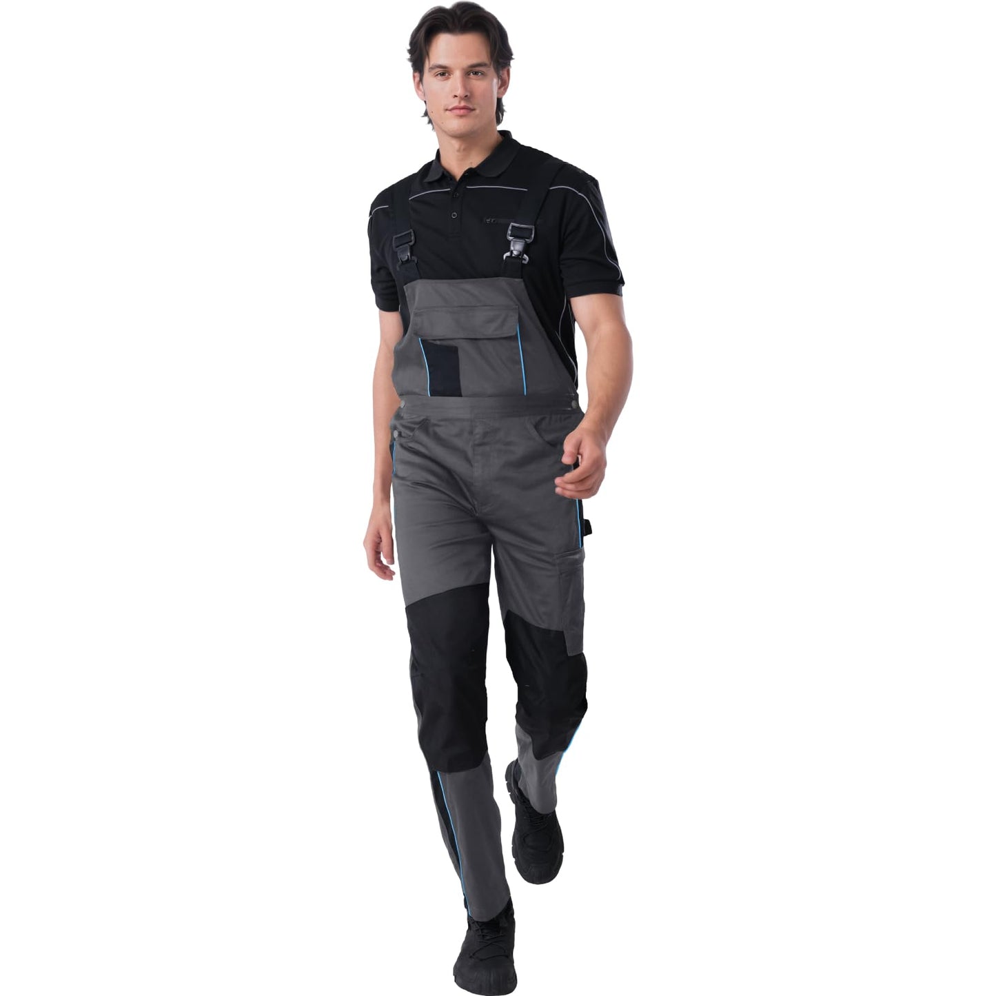 WORK IDEA Mens Stretch Work Dungarees with Multiple Pockets and Tool Pockets