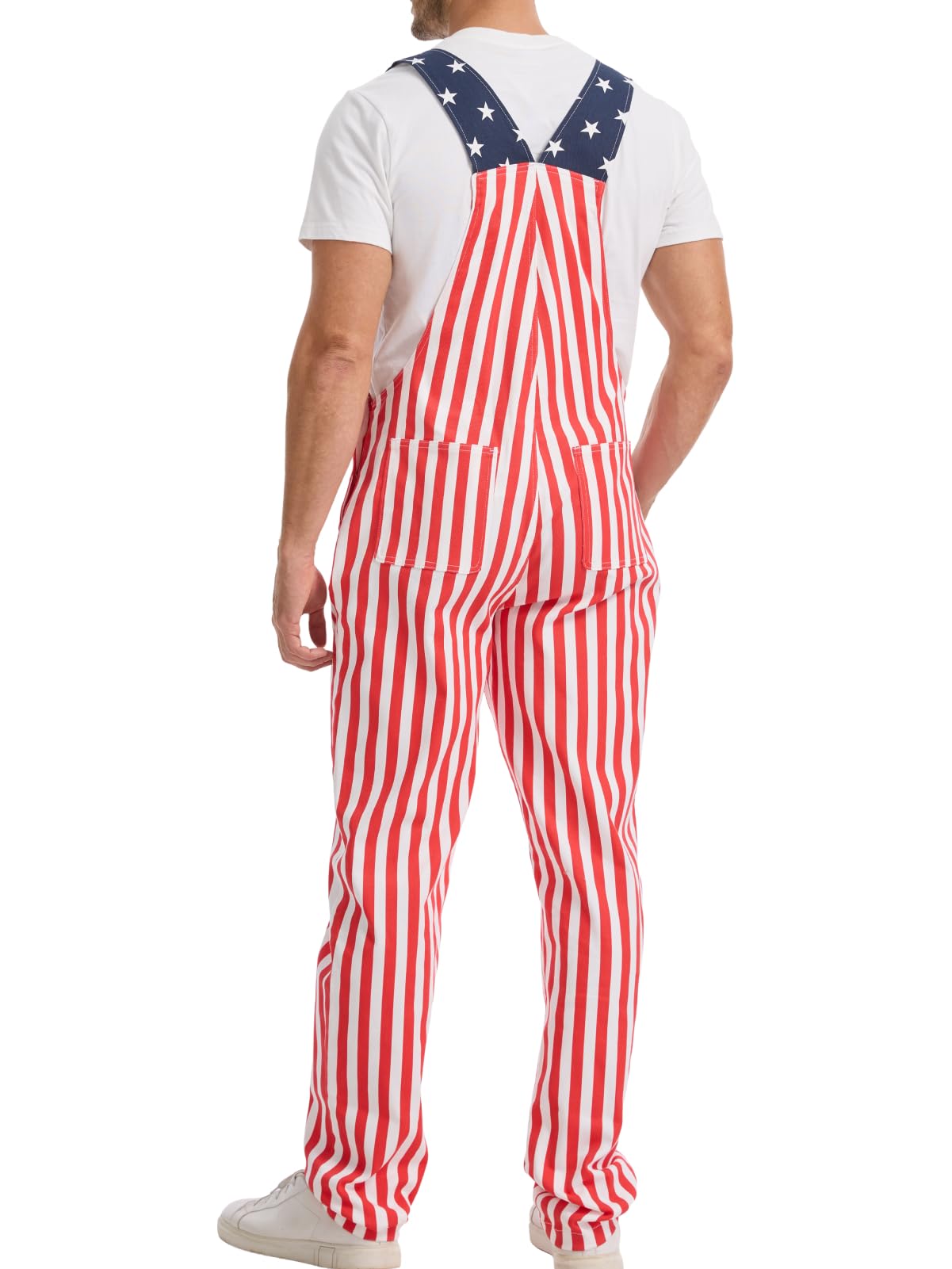 WORK IDEA Men's American Flag Overalls - 250th Anniversary Patriotic USA Stretch Cotton Bibs 4th of July