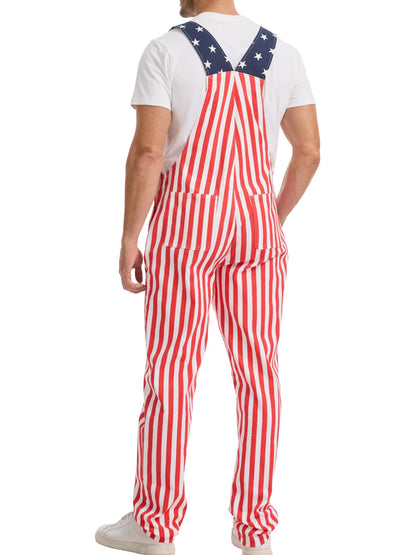 WORK IDEA Men's American Flag Overalls - 250th Anniversary Patriotic USA Stretch Cotton Bibs 4th of July