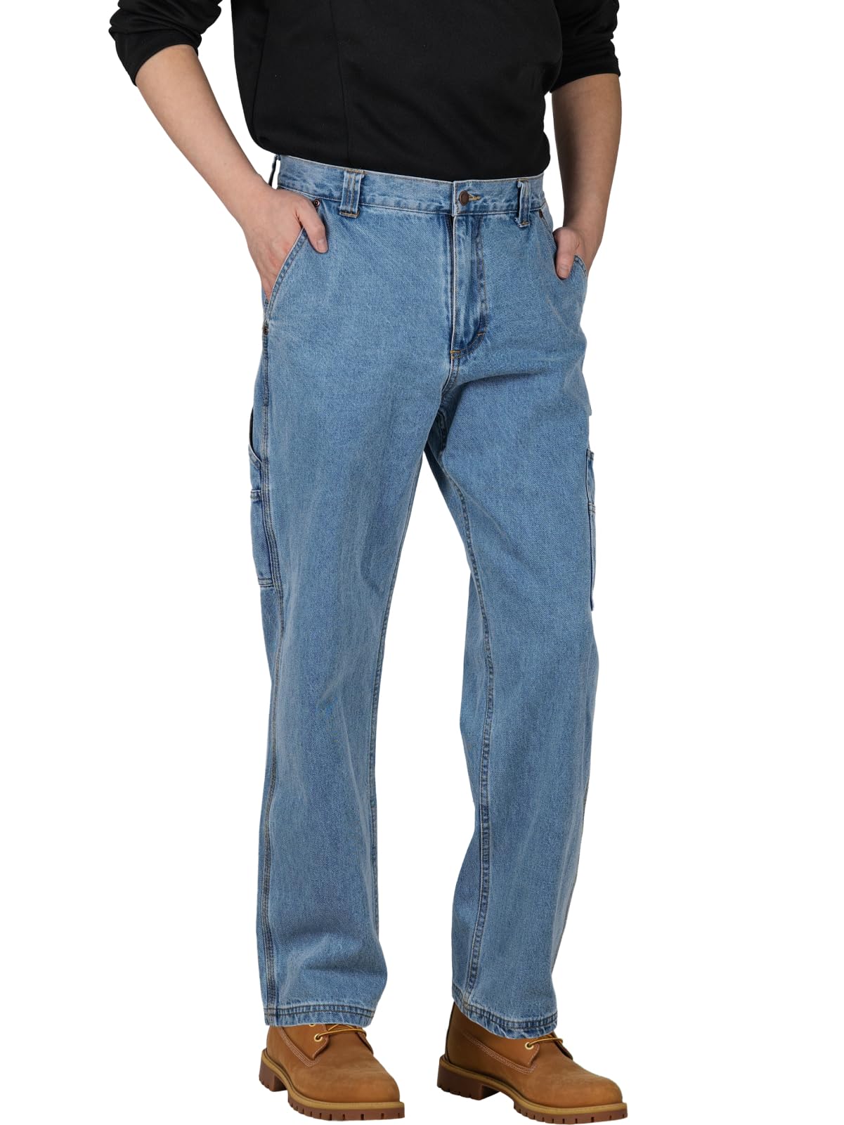 WORK IDEA Men’s Heavy-Duty Carpenter Work Jeans - Cotton Denim with Multiple Utility Pockets & Hammer Loop
