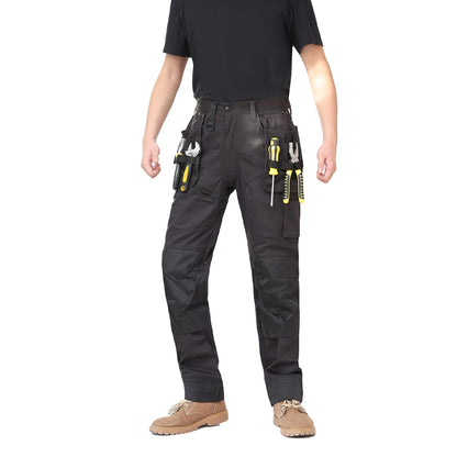 WORK IDEA Men's Work Trousers, Trousers with Multifunctional Pockets, Trousers with Removable Flight Pockets, Oxford Knee Pockets, Cotton Stretch Trousers