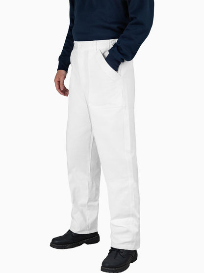 WORK IDEA Men's Cotton Painter Pants - White Relaxed Fit Chinos, Straight Leg Casual Trousers with Patch Pockets