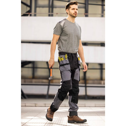 WORK IDEA Men's Work Trousers, Trousers with Multifunctional Pockets, Trousers with Removable Flight Pockets, Oxford Knee Pockets, Cotton Stretch Trousers