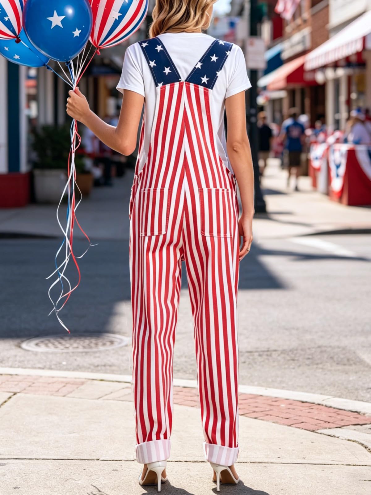 WORK IDEA Women's American Flag Overalls - 250th Anniversary Patriotic USA Stretch Cotton Bibs 4th of July