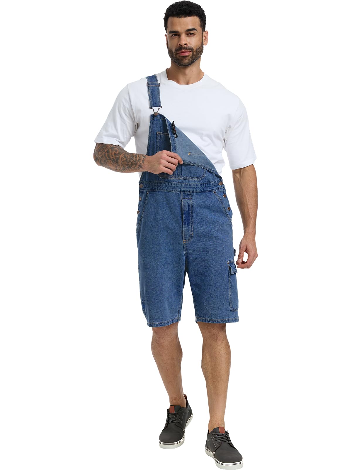 WORK IDEA Men's Denim Overalls for Men Jean Shorts, 100% Cotton, Relaxed Fit, Multi-Pocket Design Jumpsuit