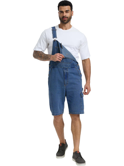 WORK IDEA Men's Denim Overalls for Men Jean Shorts, 100% Cotton, Relaxed Fit, Multi-Pocket Design Jumpsuit