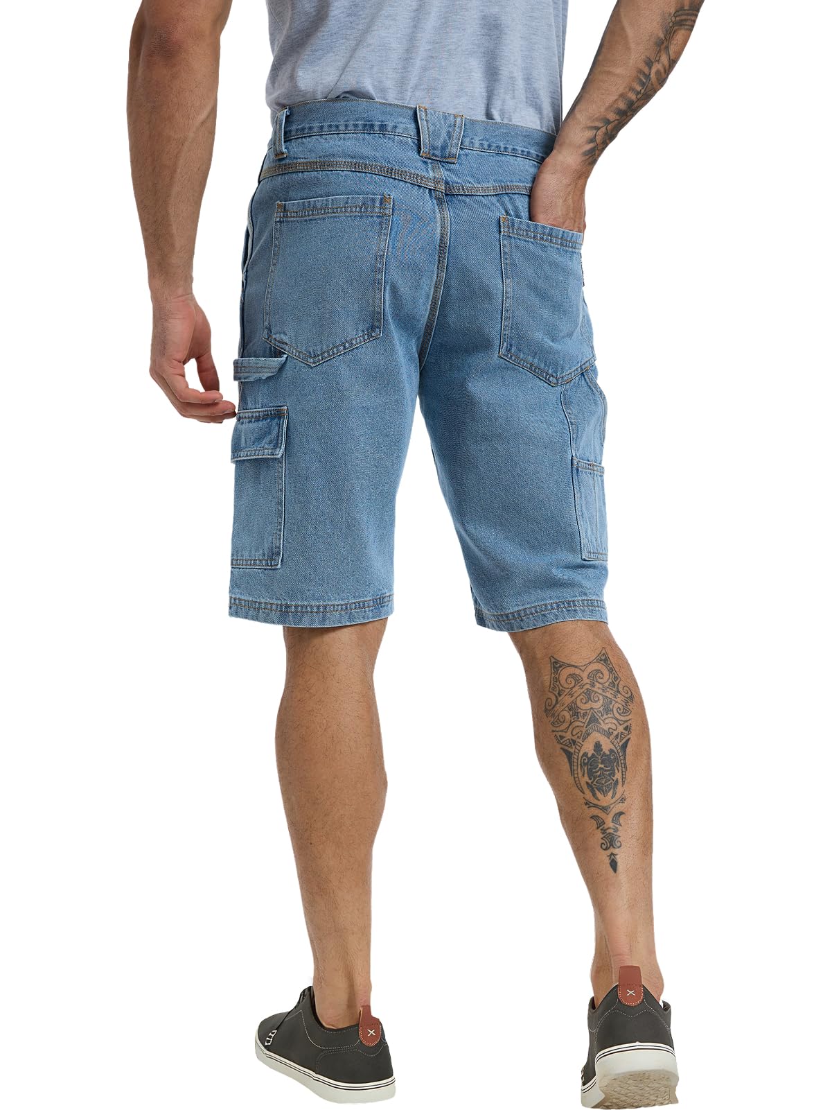 WORK IDEA Men's Cargo Denim Work Shorts, Relaxed Fit, Heavy Duty Cotton, Multiple Pockets and Durable Fabric