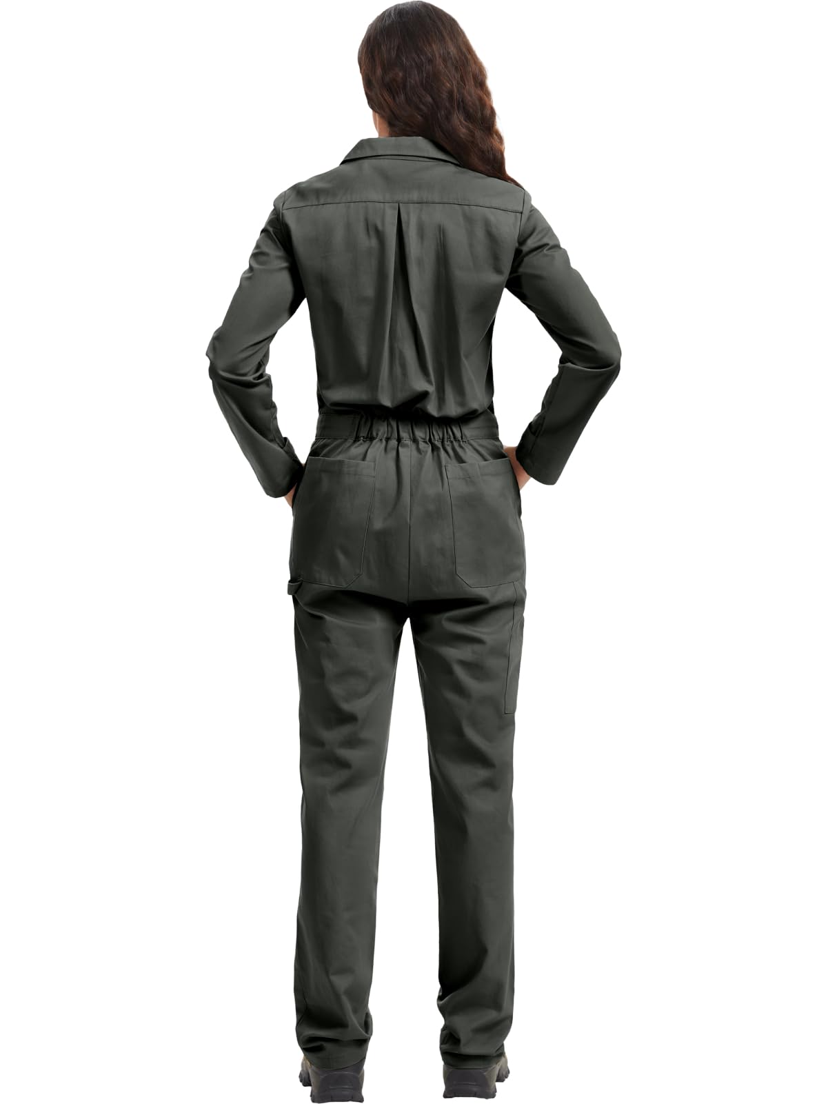 WORK IDEA Women's Long Sleeve Coveralls - 100% Cotton Work Jumpsuits Action Back And Utility Pockets with Hook