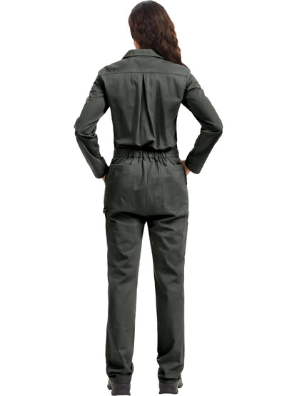 WORK IDEA Women's Long Sleeve Coveralls - 100% Cotton Work Jumpsuits Action Back And Utility Pockets with Hook
