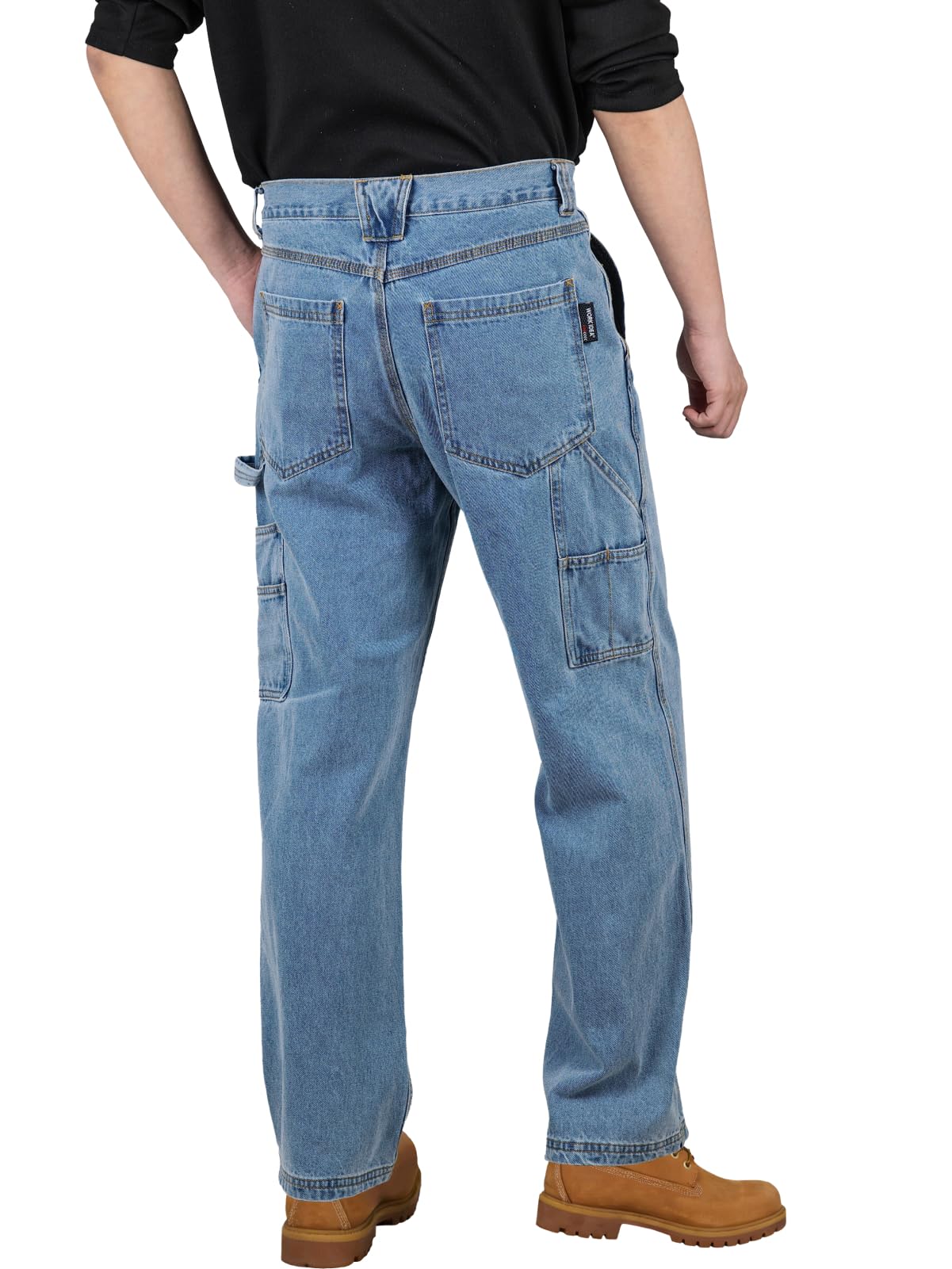 WORK IDEA Men’s Heavy-Duty Carpenter Work Jeans - Cotton Denim with Multiple Utility Pockets & Hammer Loop