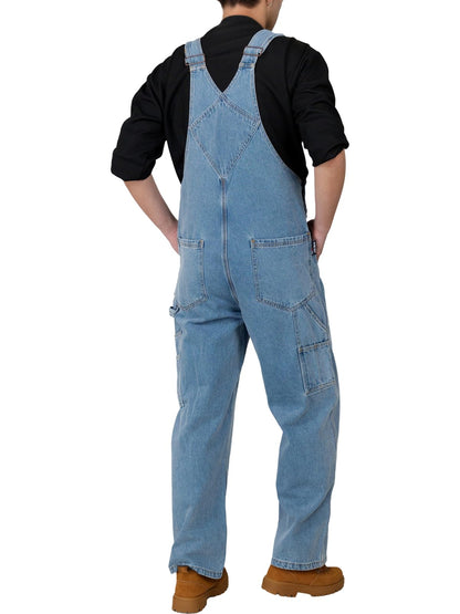 WORK IDEA Men's Denim Bib Overalls, Heavy Duty Cotton, Multi-Pocket Design with Hammer Loop for Carpenter