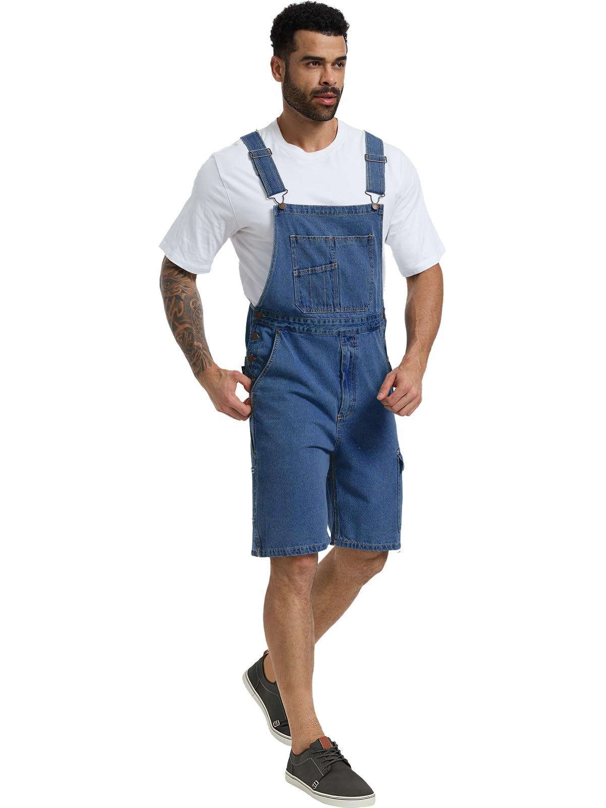 WORK IDEA Men's Denim Overalls for Men Jean Shorts, 100% Cotton, Relaxed Fit, Multi-Pocket Design Jumpsuit