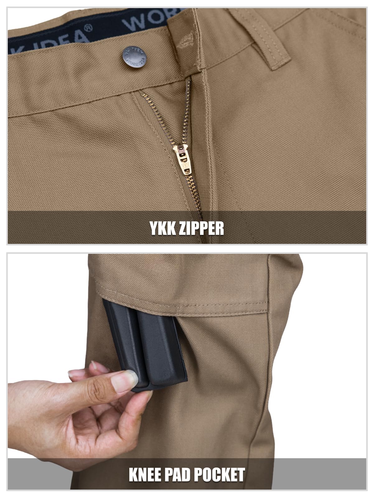 WORK IDEA Men's Heavy-Duty Canvas Work Pants with Knee Pad Pockets, Durable Carpenter Trousers for Construction Khaki
