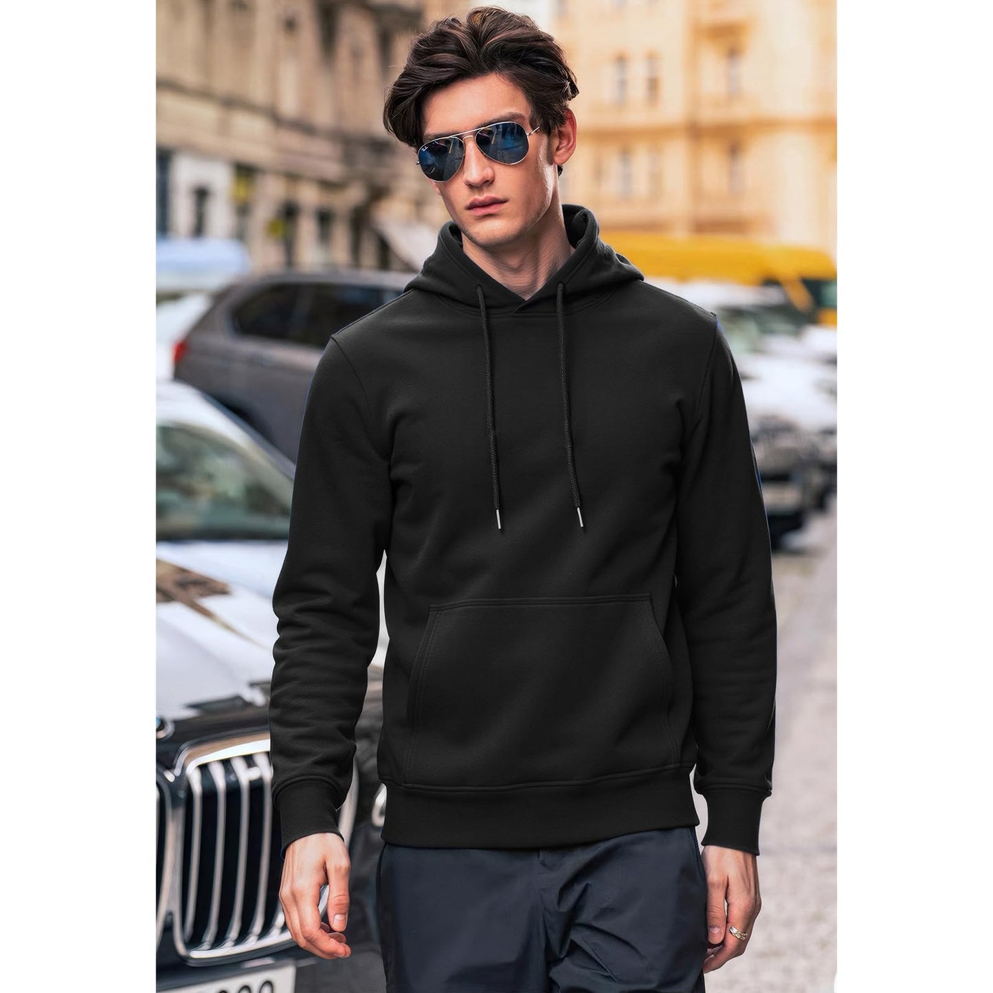 WORK IDEA Men's Cotton Winter Hoodie for Men, Soft Hoodie with Side Pockets, Casual Top for Sports and Leisure