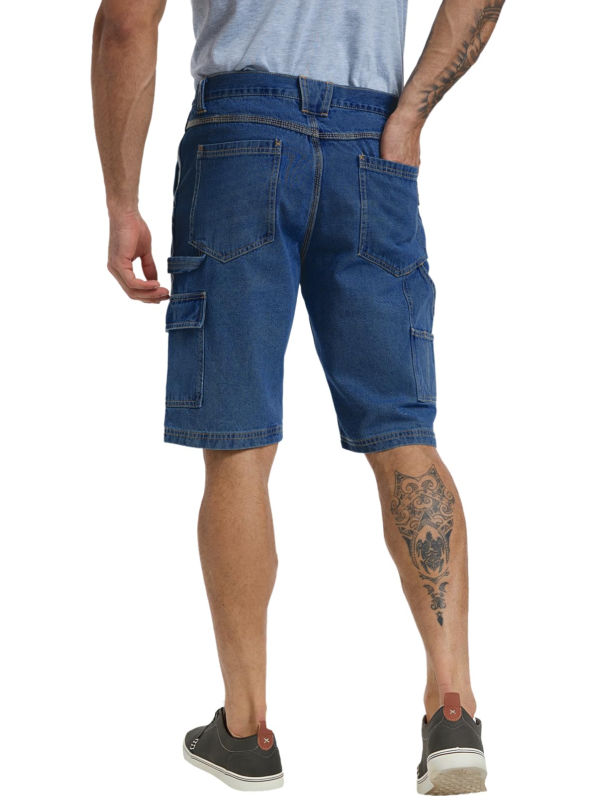 WORK IDEA Men's Cargo Denim Work Shorts, Relaxed Fit, Heavy Duty Cotton, Multiple Pockets and Durable Fabric