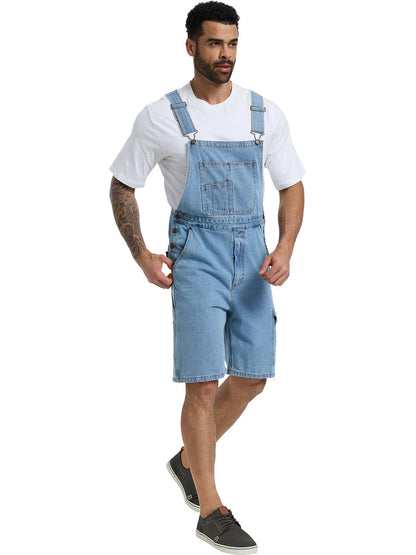 WORK IDEA Men's Denim Overalls for Men Jean Shorts, 100% Cotton, Relaxed Fit, Multi-Pocket Design Jumpsuit