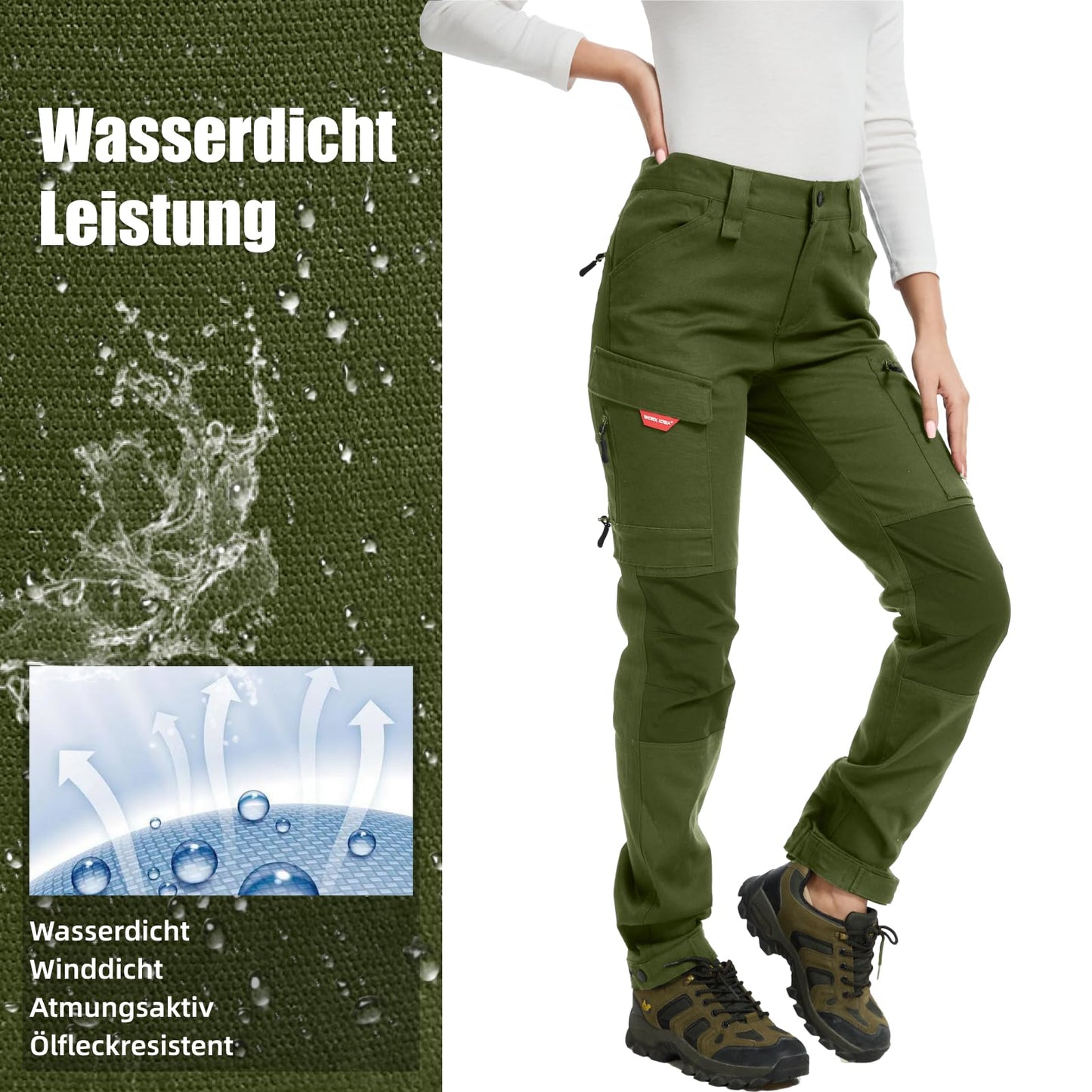WORK IDEA Women's Hiking Trousers, Stretch Slim Fit, Water Resistant, for Outdoor Activities