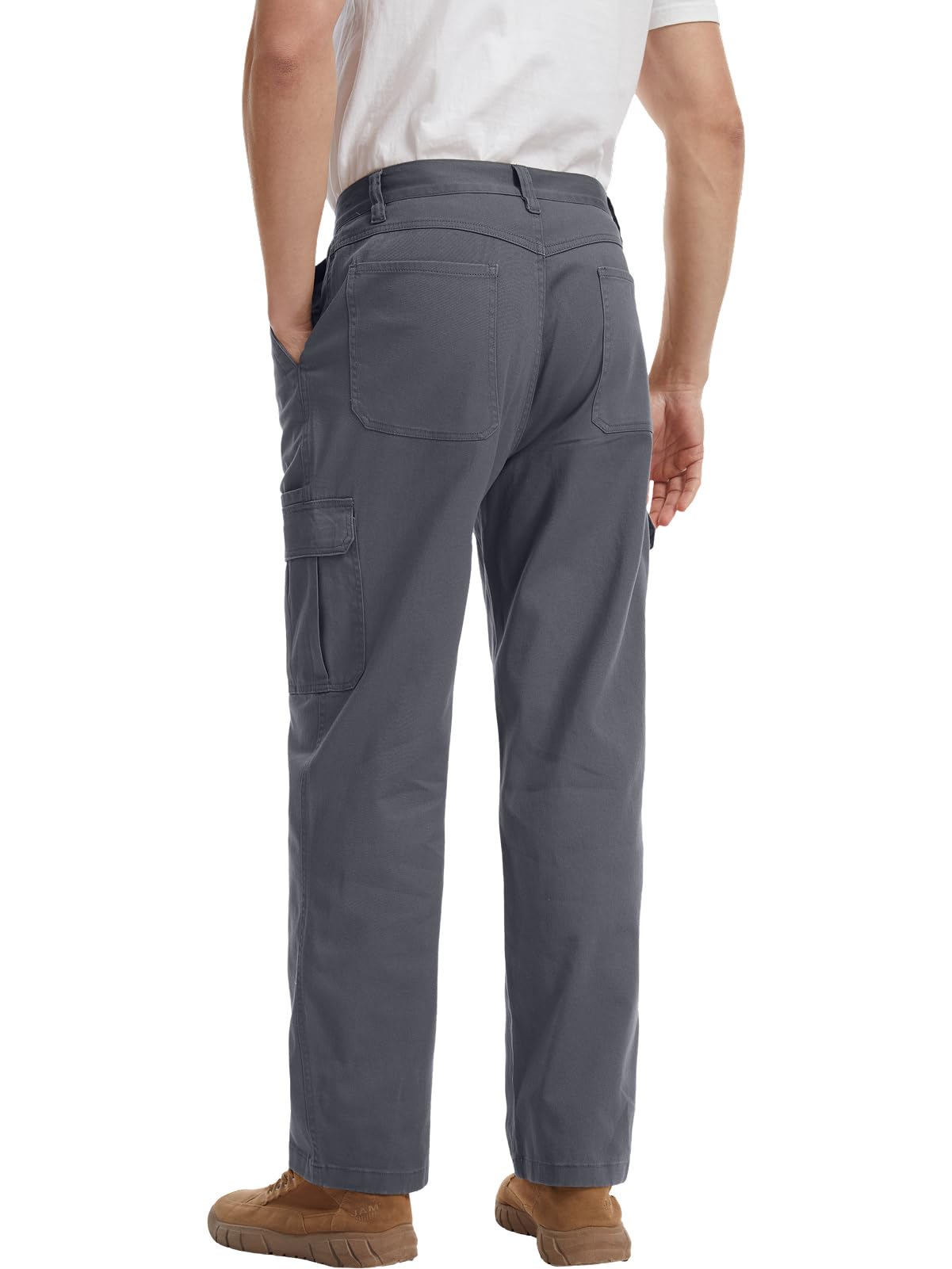 WORK IDEA Men's Stretch Cargo Pants, Relaxed Fit Flex Cotton Utility Trousers with 6 Pockets for Work, Outdoor & Travel
