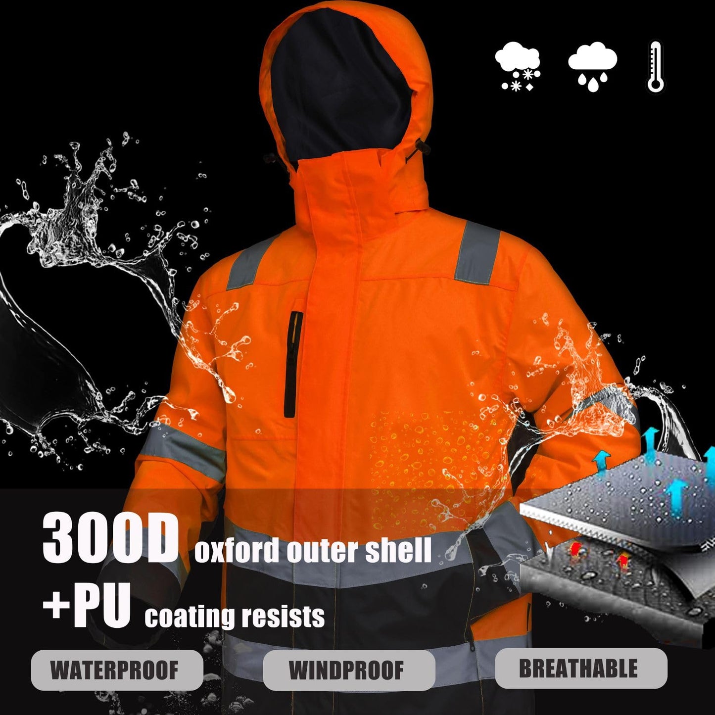WORK IDEA Versatile 3-in-1 Work Jacket with Reflectors - Waterproof, Windproof, Breathable - Ideal Winter Work Wear and Hi-Vis Jacket for All Seasons
