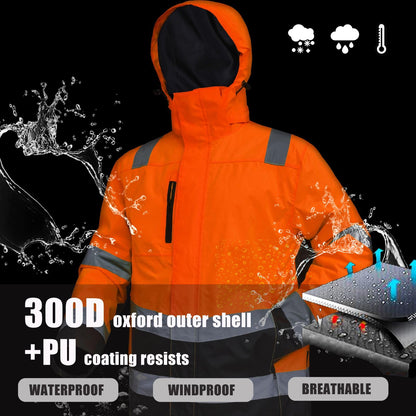 WORK IDEA Versatile 3-in-1 Work Jacket with Reflectors - Waterproof, Windproof, Breathable - Ideal Winter Work Wear and Hi-Vis Jacket for All Seasons