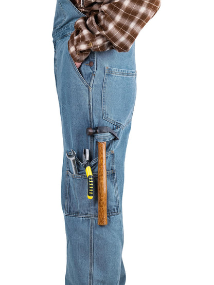 WORK IDEA Men's Denim Bib Overalls, Heavy Duty Cotton, Multi-Pocket Design with Hammer Loop for Carpenter