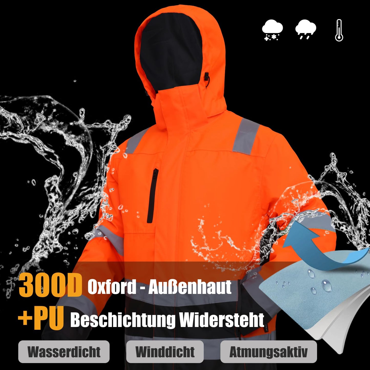 WORK IDEA Versatile 3-in-1 Work Jacket with Reflectors - Waterproof, Windproof, Breathable - Ideal Winter Work Wear and Hi-Vis Jacket for All Seasons