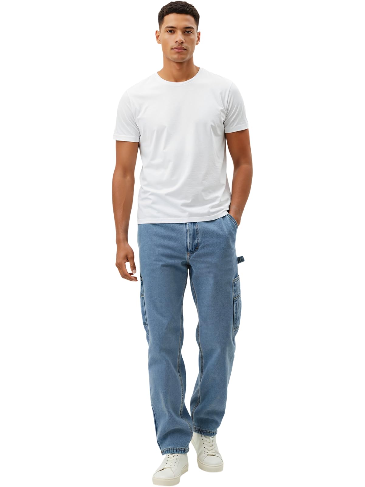 WORK IDEA Men’s Heavy-Duty Carpenter Work Jeans - Cotton Denim with Multiple Utility Pockets & Hammer Loop
