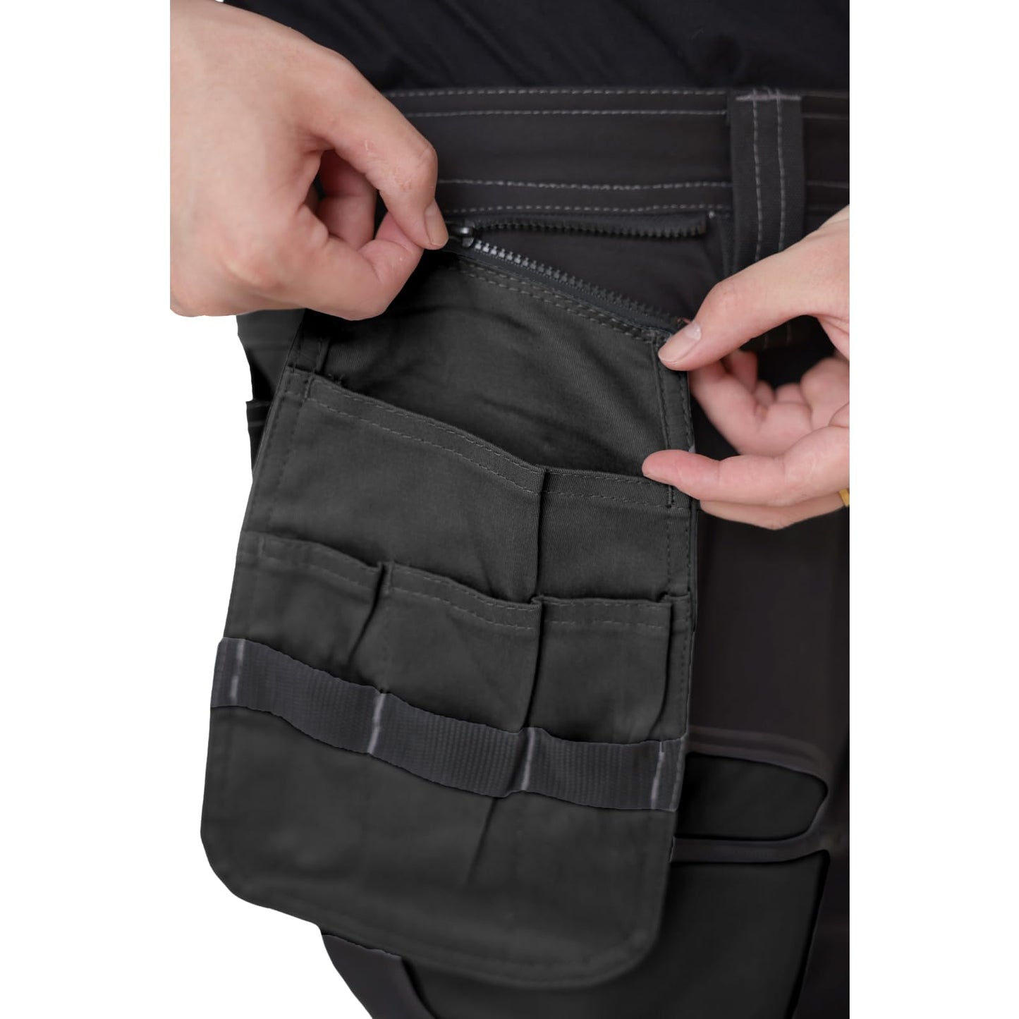 WORK IDEA Men's Work Trousers, Trousers with Multifunctional Pockets, Trousers with Removable Flight Pockets, Oxford Knee Pockets, Cotton Stretch Trousers