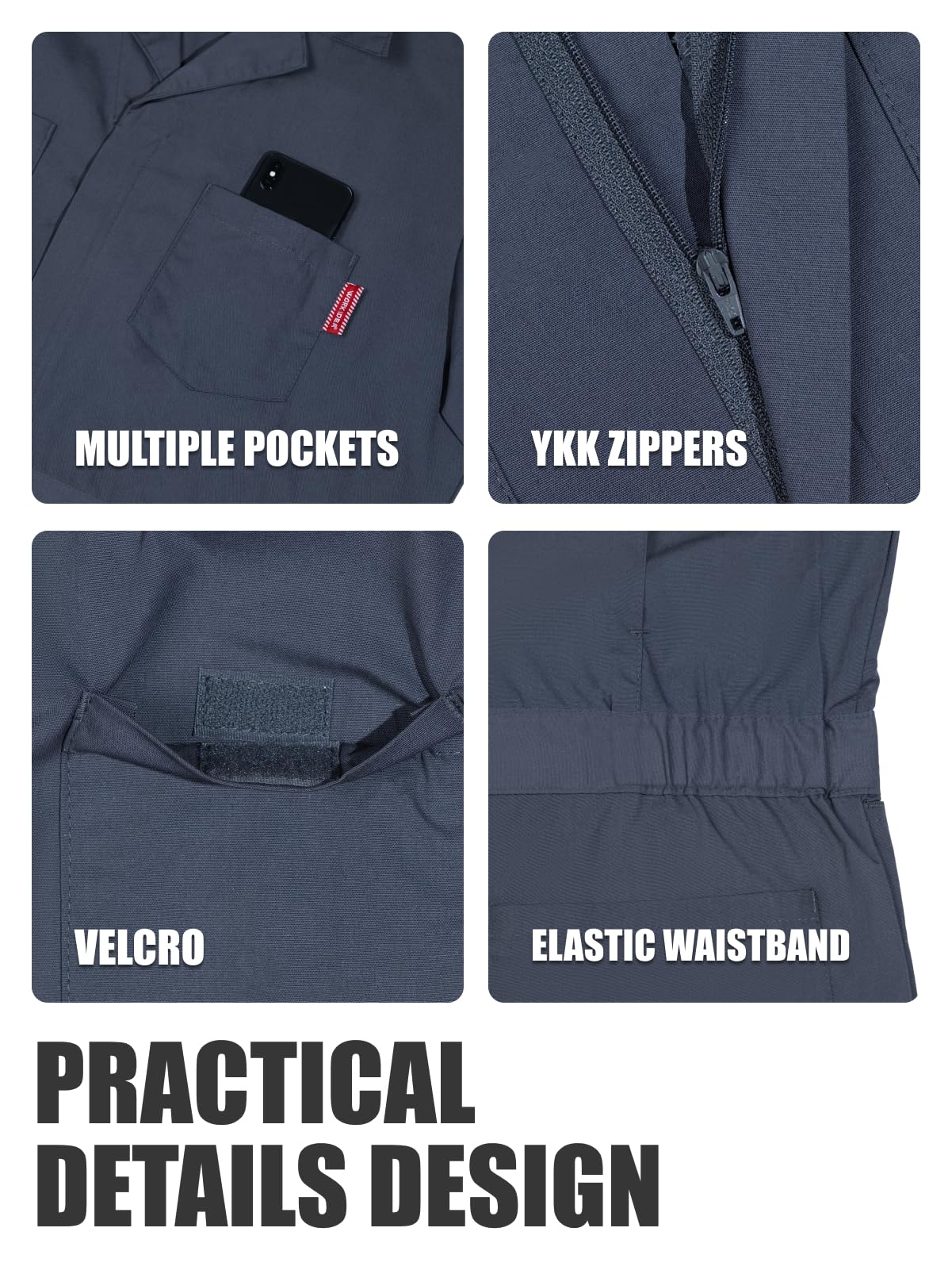 WORK IDEA Men's Short-Sleeve Work Coveralls - Lightweight Cotton-Blend Jumpsuit with Elastic Waistband, Ideal for Mechanics