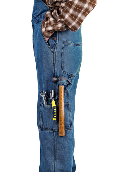 WORK IDEA Men's Denim Bib Overalls, Heavy Duty Cotton, Multi-Pocket Design with Hammer Loop for Carpenter