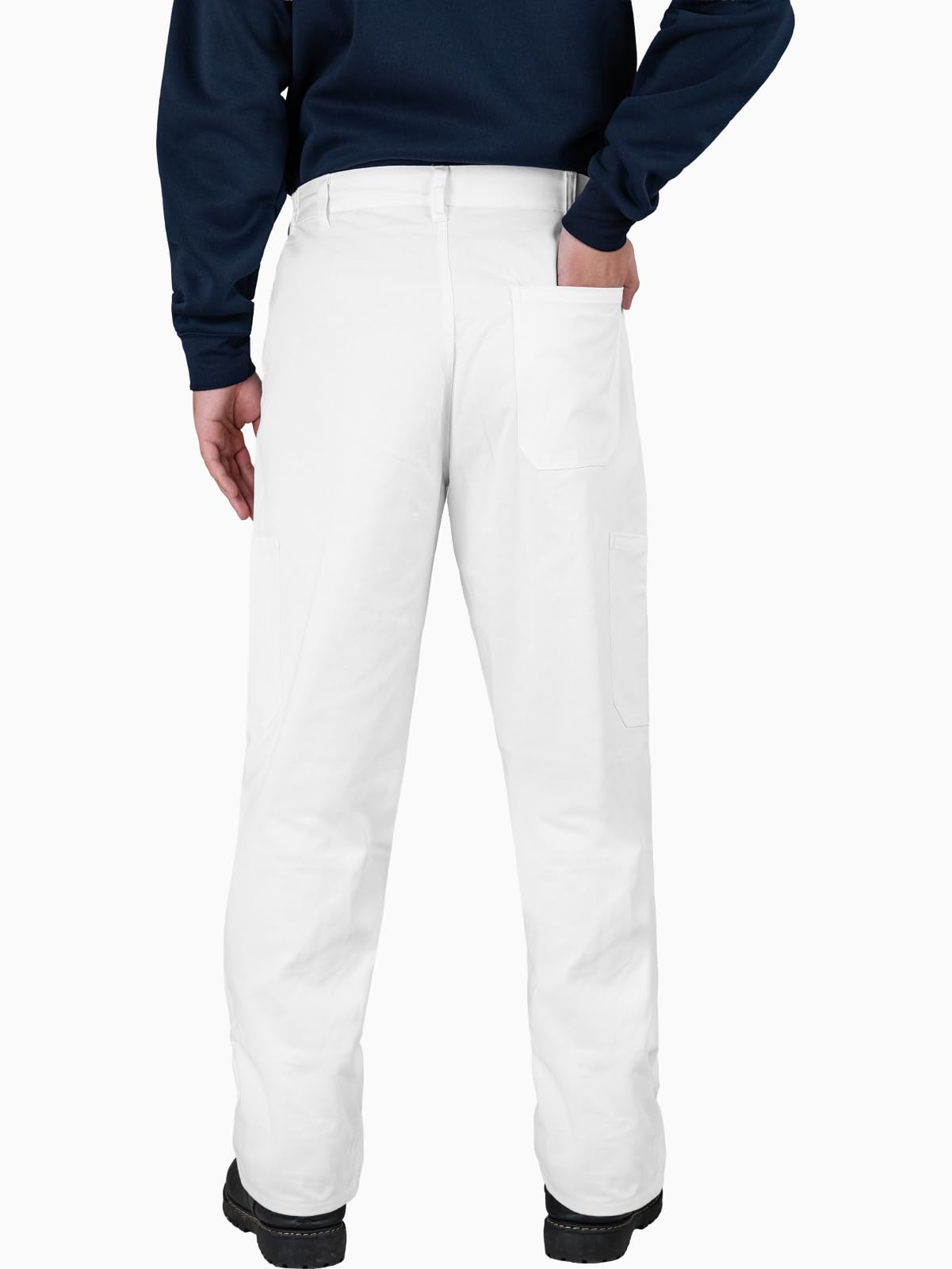 WORK IDEA Men's Cotton Painter Pants - White Relaxed Fit Chinos, Straight Leg Casual Trousers with Patch Pockets