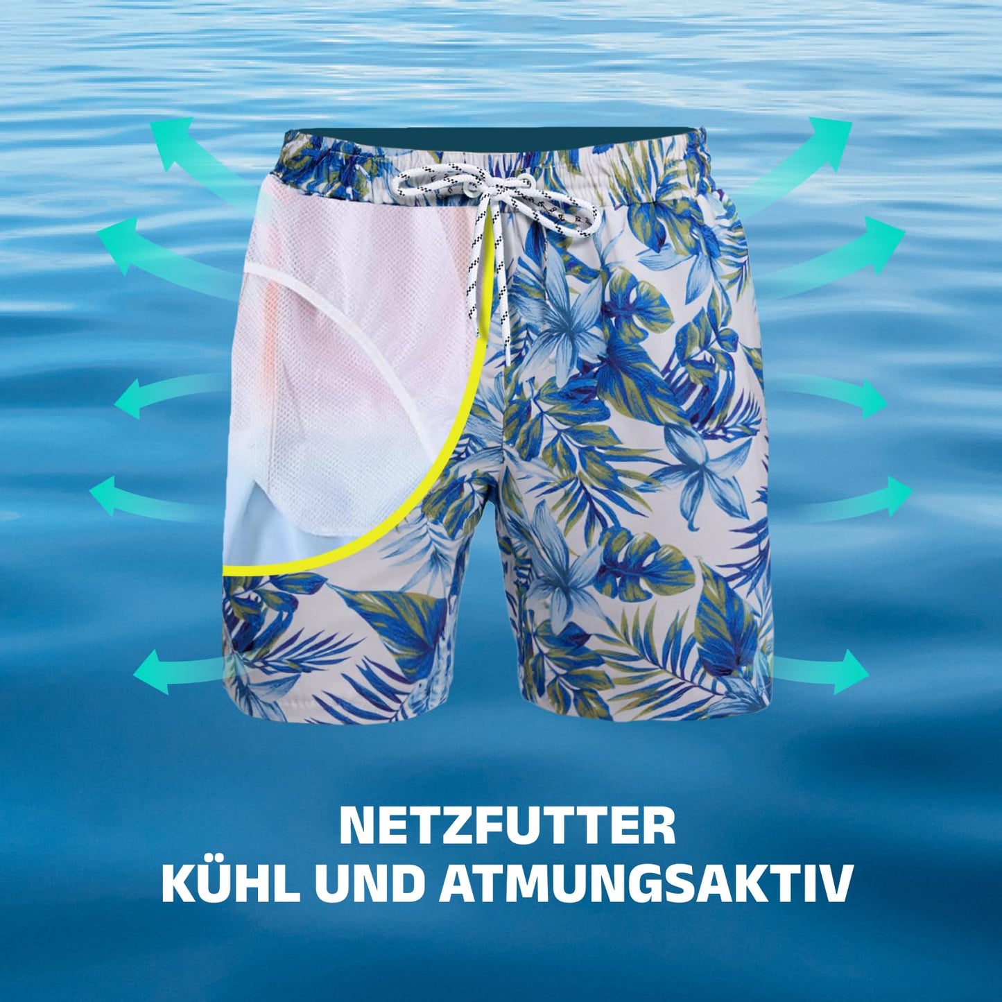 WORK IDEA Men's Quick-Drying Swimming Trunks with Print 100% Polyester - Summer Beach Board Shorts
