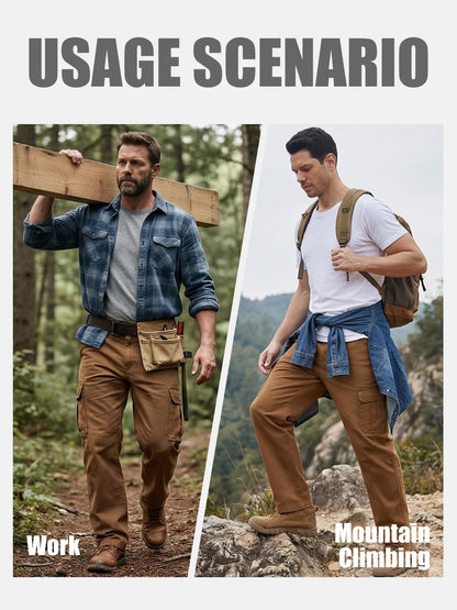 WORK IDEA Men's Stretch Cargo Pants, Relaxed Fit Flex Cotton Utility Trousers with 6 Pockets for Work, Outdoor & Travel