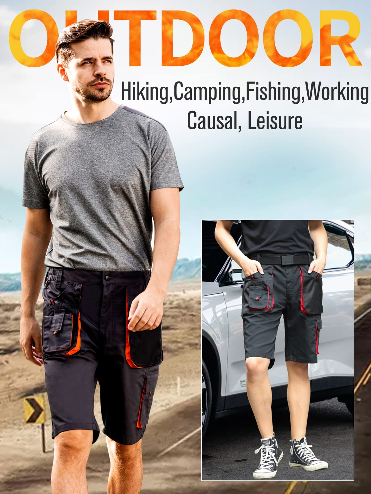 WORK IDEA Men's Work Cargo Shorts Outdoor Multi-Pocket Workwear Hiking Camping Travel Golf Causal